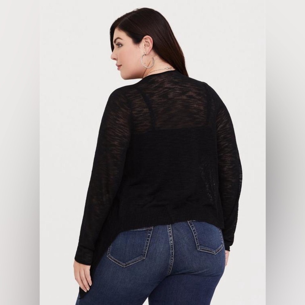 GUC Torrid Slub Knit Cardigan Drape Front Sweater, Size 0 (L/12), Black - Picture 4 of 8